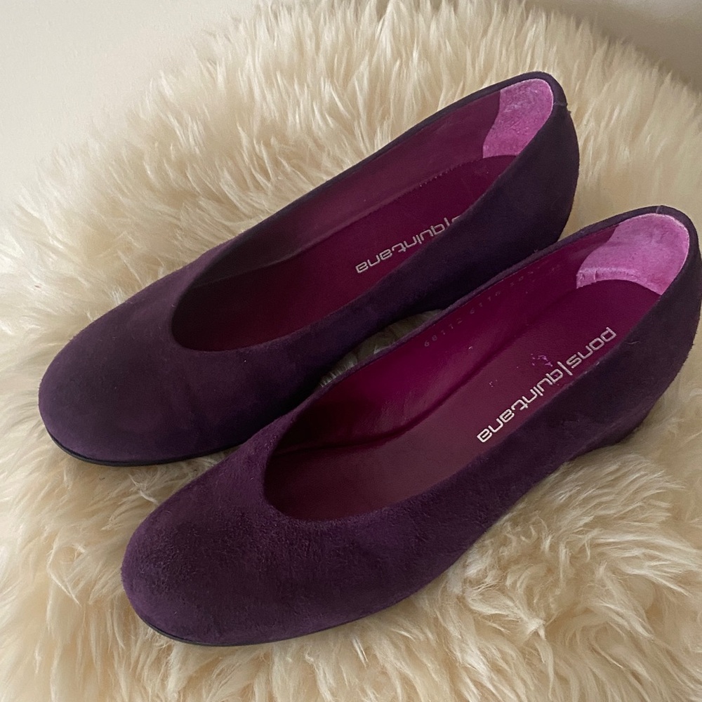 Pons Quintana Deep Plum Suede Wedge Flats Size 8.5